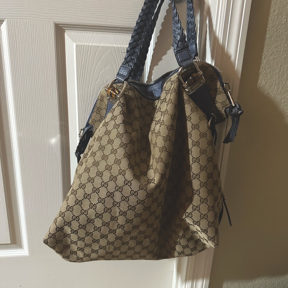 Gucci canvas horsebit hobo shoulder bag
